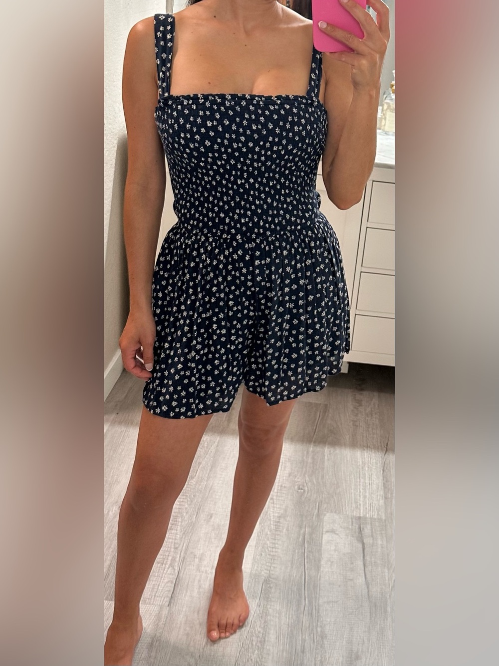 Hollister Navy Floral Smocked Romper Shorts